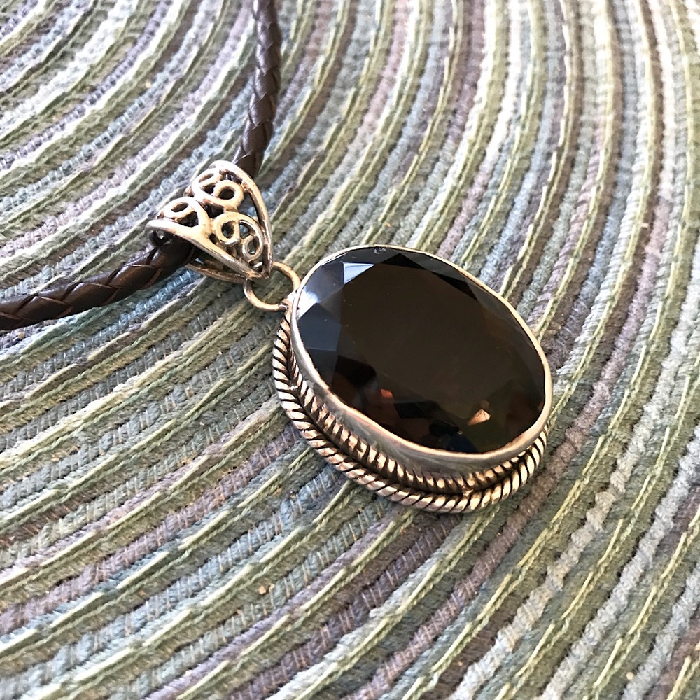 Large Sterling Silver and Smoky Quartz Pendant